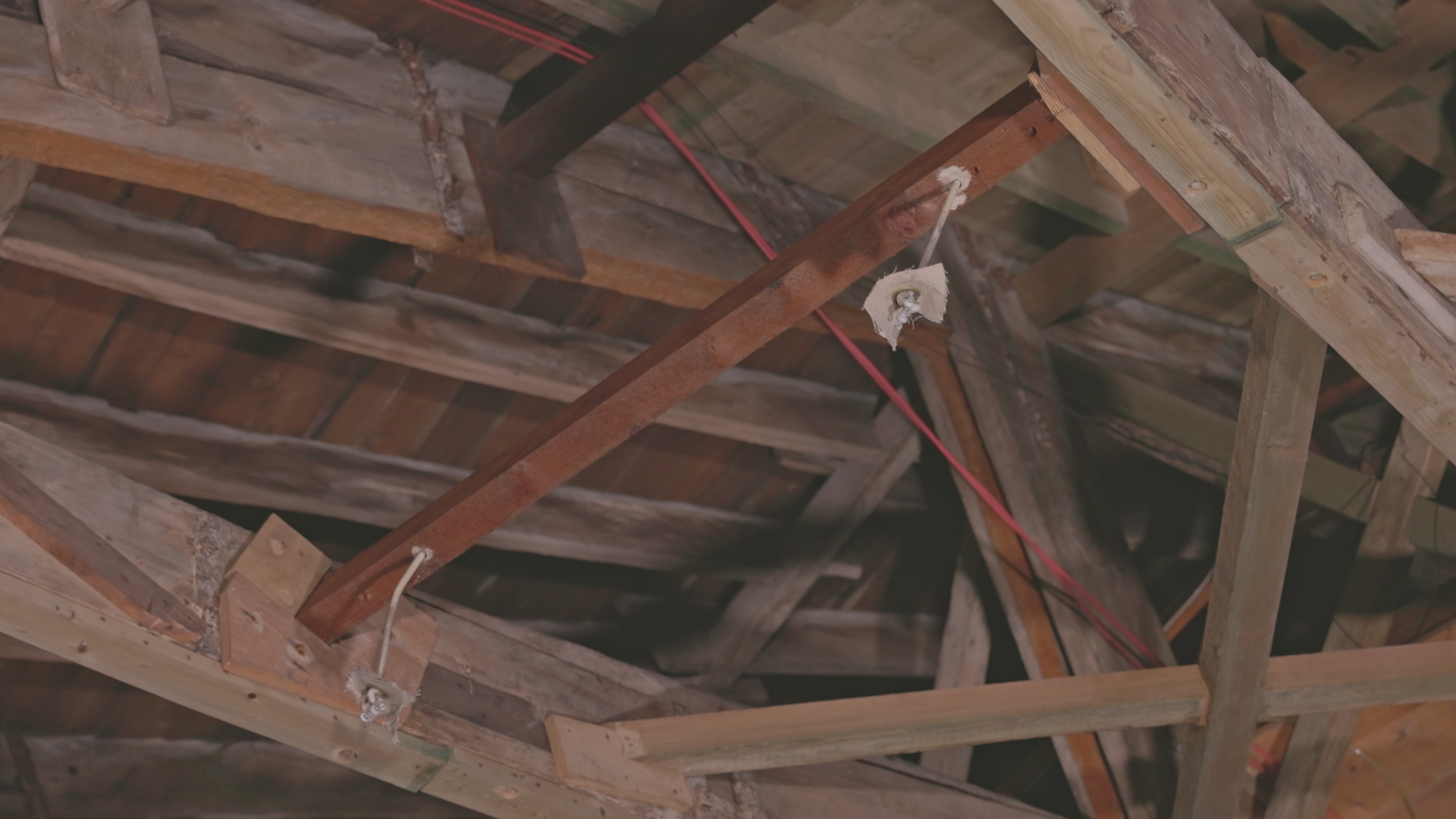 Nixon's original cross-bracing between rafters.